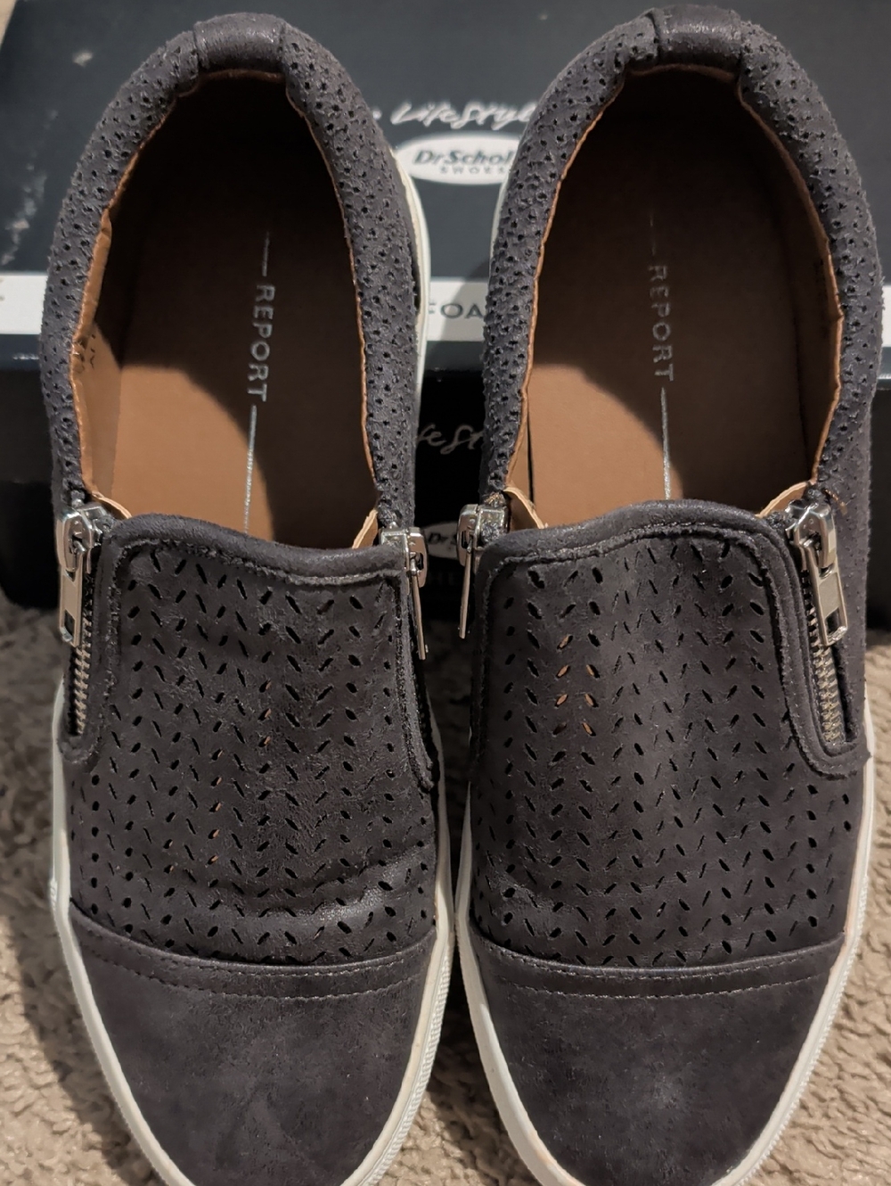 Report Women's Perforated Slip-On Flats in Grey, Alexa Style Size 7.5